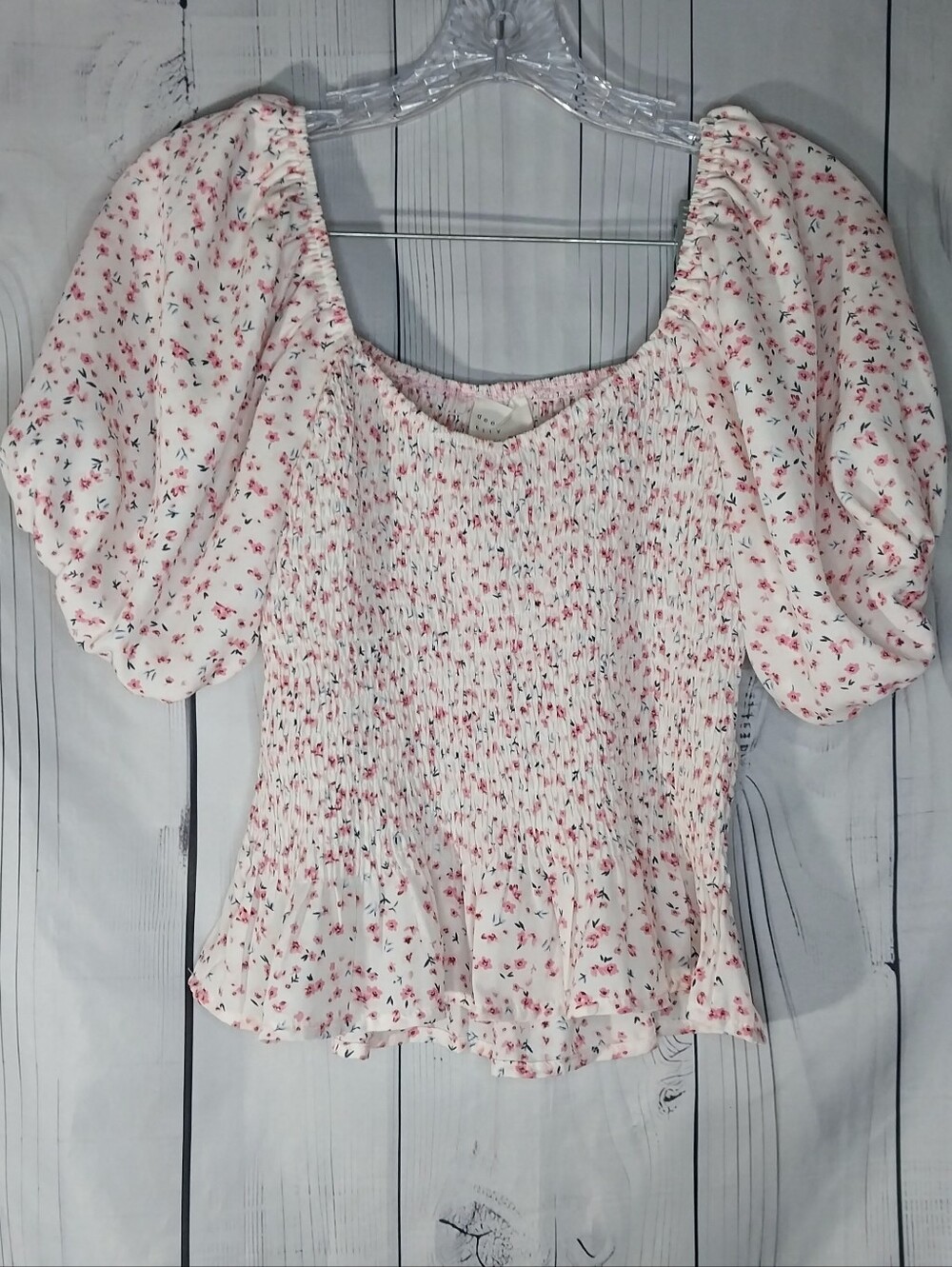 Dee Elly Boho Coquette Romantic Smocked Puff Sleeve Ditzy Floral Cropped Top